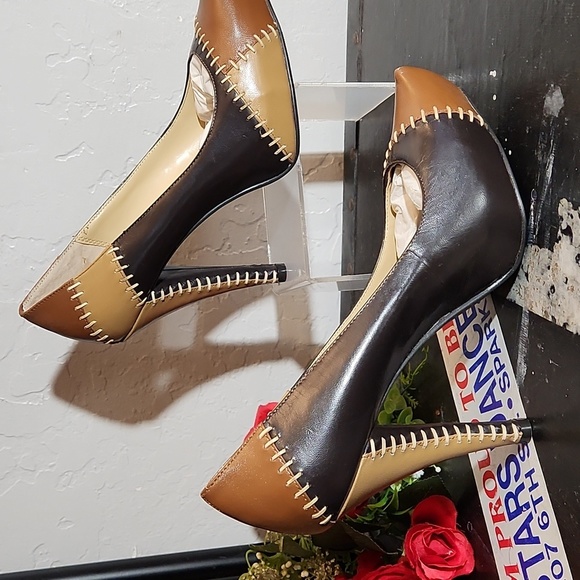 CHINESE LAUNDRY Leather Patchwork Thick Stich Detail Leather Heel 7M - Picture 2 of 10